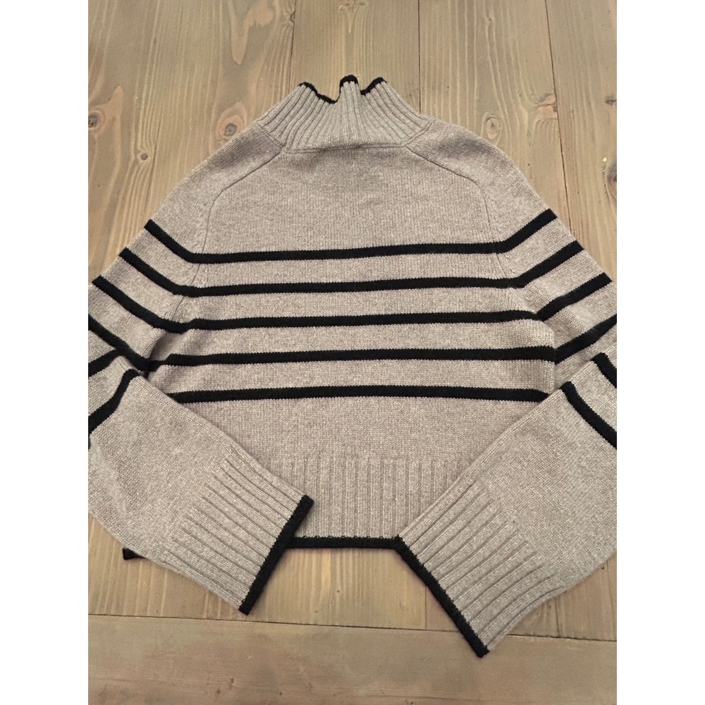 F23 Reformation Striped Recycled Cashmere Mock Neck Sweater Oatmeal Black Small - Picture 2 of 4